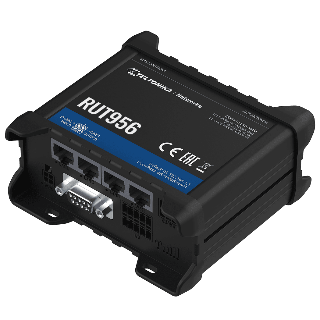 TELTONIKA RUT956, ROUTER INDUSTRIAL 4G LTE ROUTER CAT.4, WIFI, DUAL SIM, GPS, 1X WAN, 3X LAN, RS232 RS485 RUT956700500