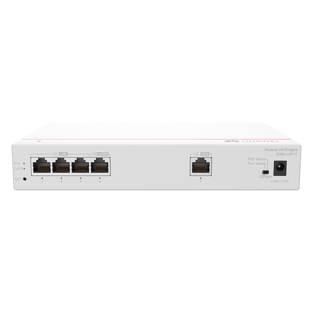 HUAWEI eKIT S380-L4P1T Router Gateway Multiservicio PoE 4 Puertos Gigabit 1 WAN 50W 512Mb