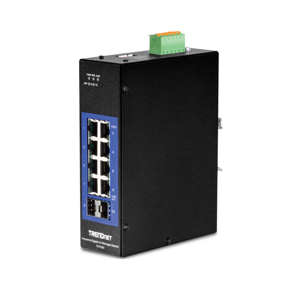 TRENDNET TI-G102i - Conmutador de riel DIN industrial Gigabit L2 de 10 puertos