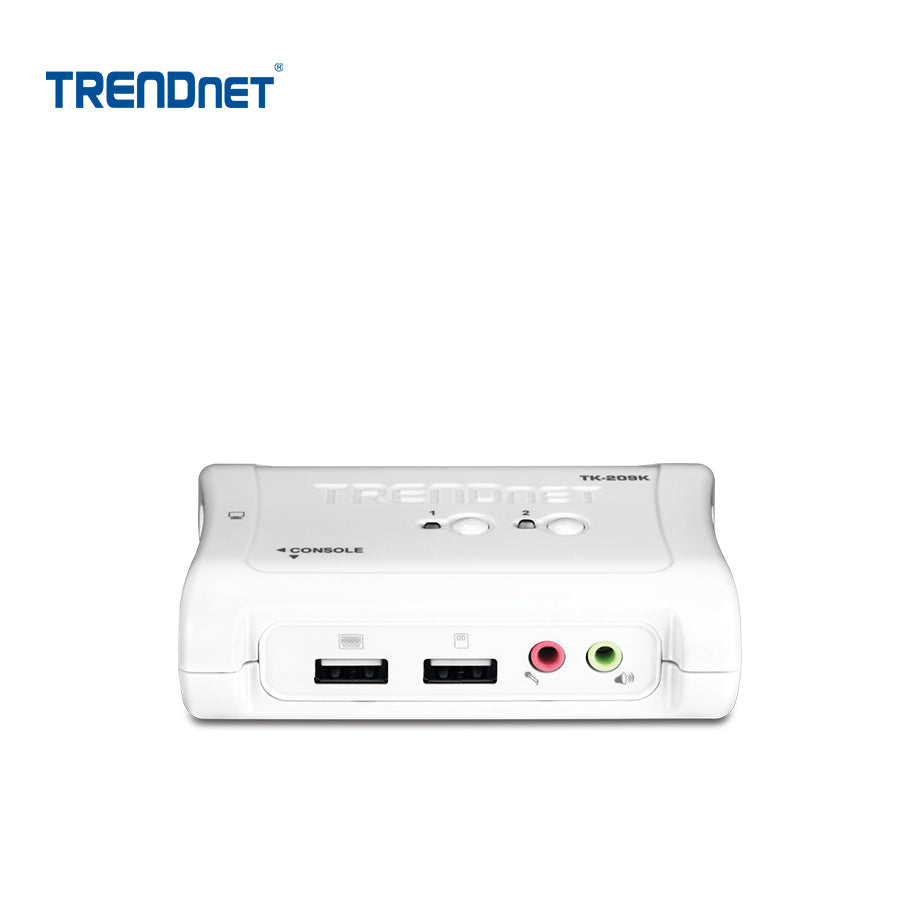 Conmutador KVM TRENDnet blanco con puertos USB y audio, solución para redes y cableado