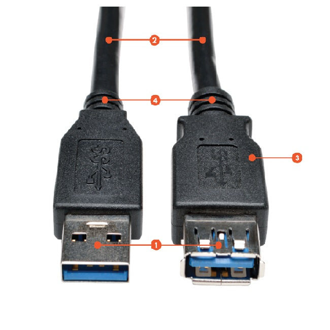 TRIPP LITE U324-003-BK CABLE USB 3.0 A/AM/H 91CM Cable de Extensión SuperSpeed USB-A a USB-A M/H Negro 91 cm