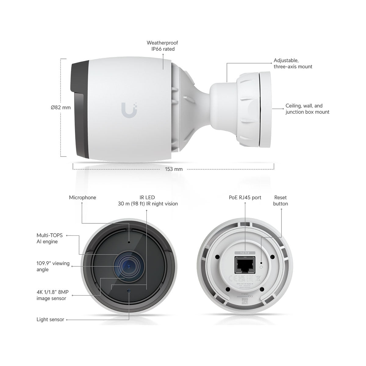 UBIQUITI UVC-G6-BULLET-W Cámara de Seguridad IP 8MP 4K PoE IA