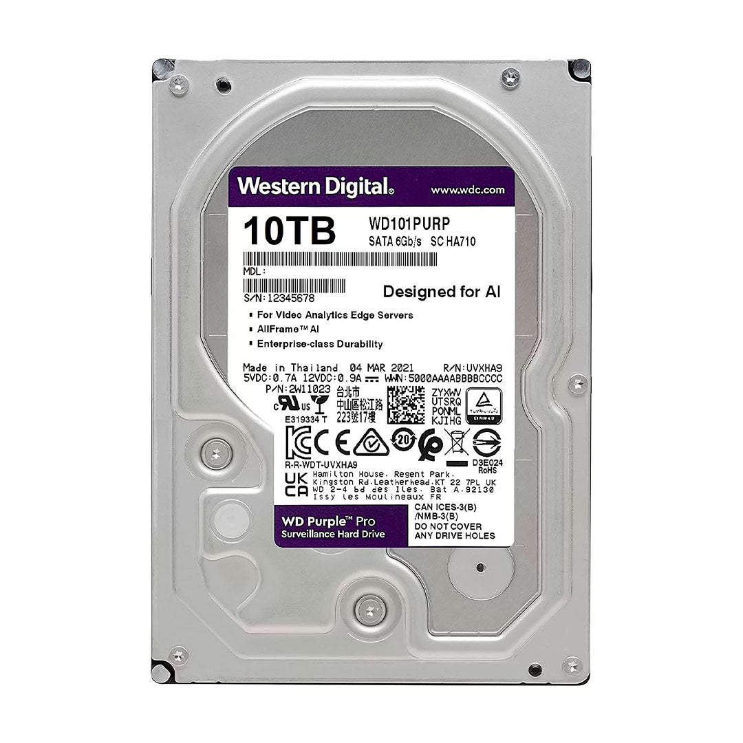 WESTERN DIGITAL WD101PURP Disco Duro 10TB Purple Pro 3.5" SATA 7200 RPM para Videovigilancia