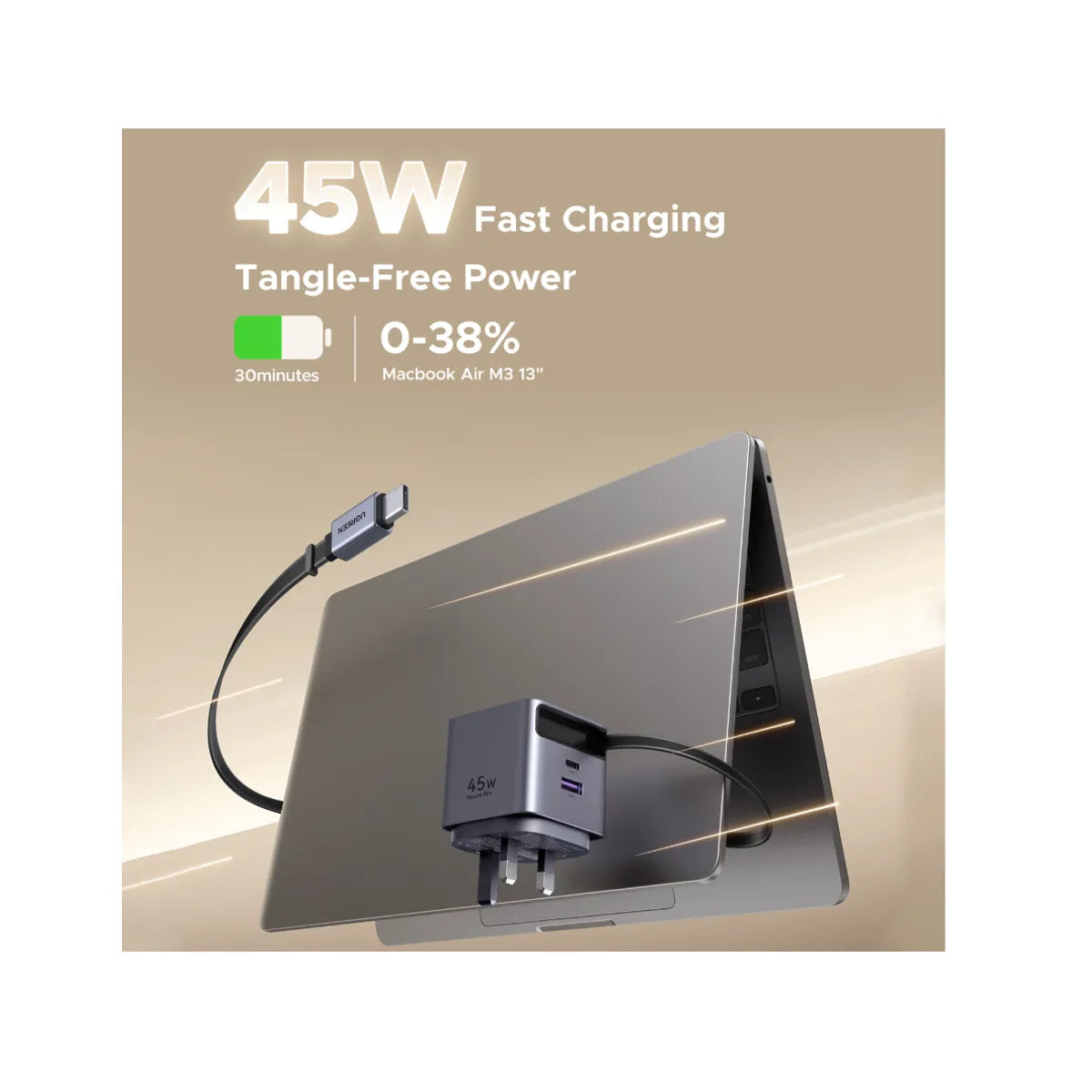 UGREEN X614 65821 Cargador USB-C GaN Retractil 45W