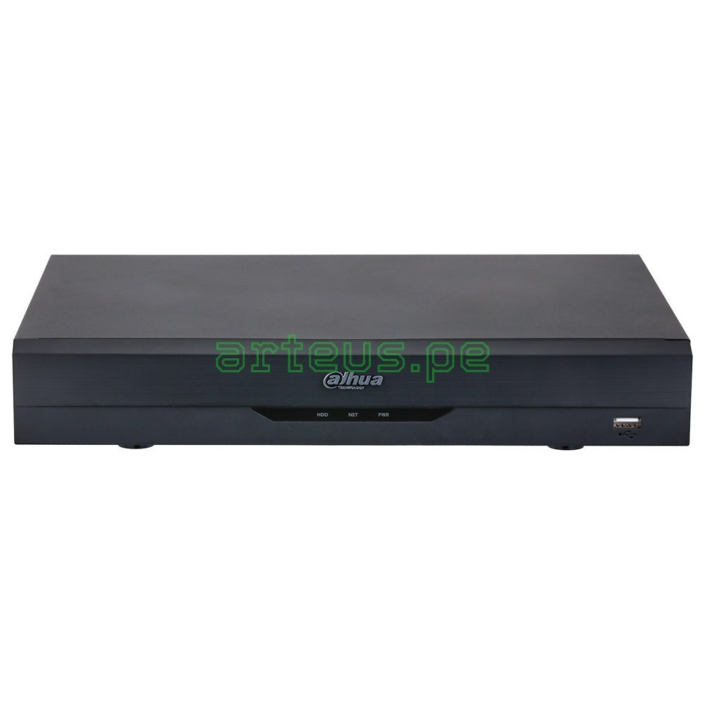 Grabador de video digital Dahua negro para sistemas de seguridad electrónica, puerto USB visible