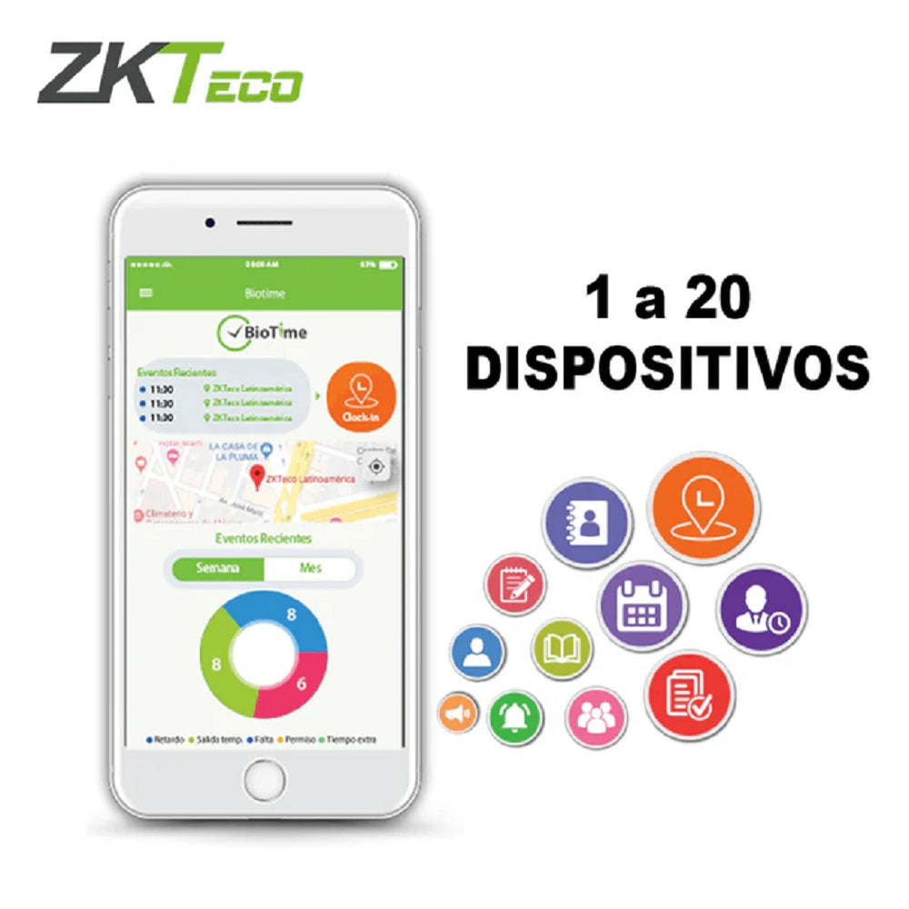ZKTECO ZKBT-APP-P20 Licencia APP Biotime de Asistencia Móvil para 1 a 20 Dispositivos