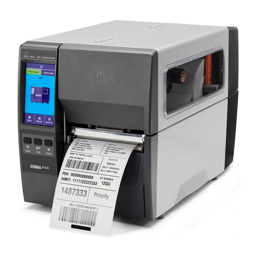 Impresora de etiquetas Zebra ZT231, equipo industrial para impresión de códigos de barras.