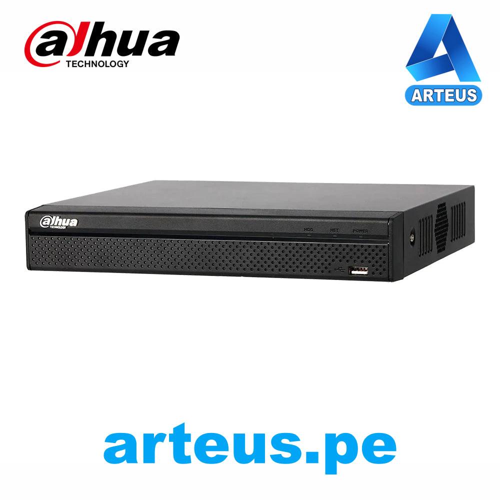 Grabador NVR Dahua negro de 16 canales, vista frontal, logos y texto arteus.pe