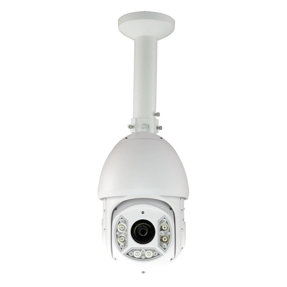 Soporte de techo para cámara de vigilancia tipo domo color blanco, material aluminio y policarbonato