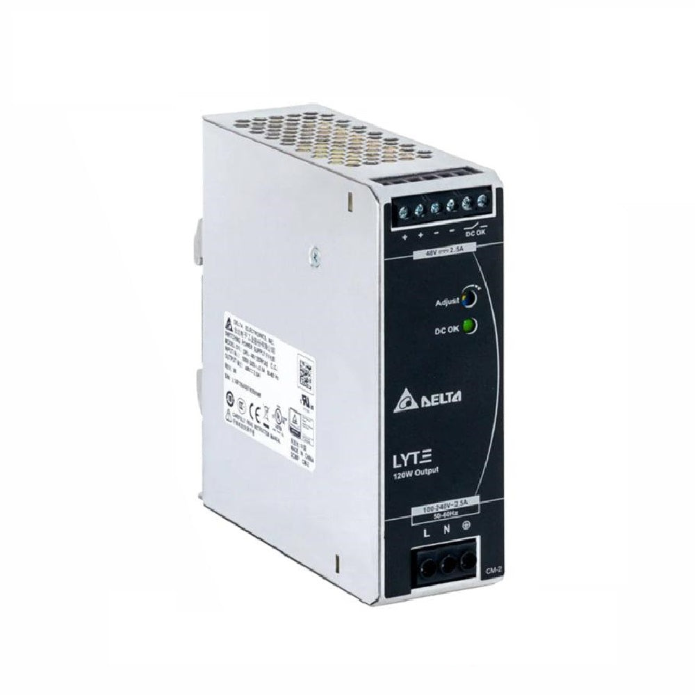 Fuente de poder industrial Delta LYTE, 48V, 120W, para sistemas de redes y seguridad electrónica.