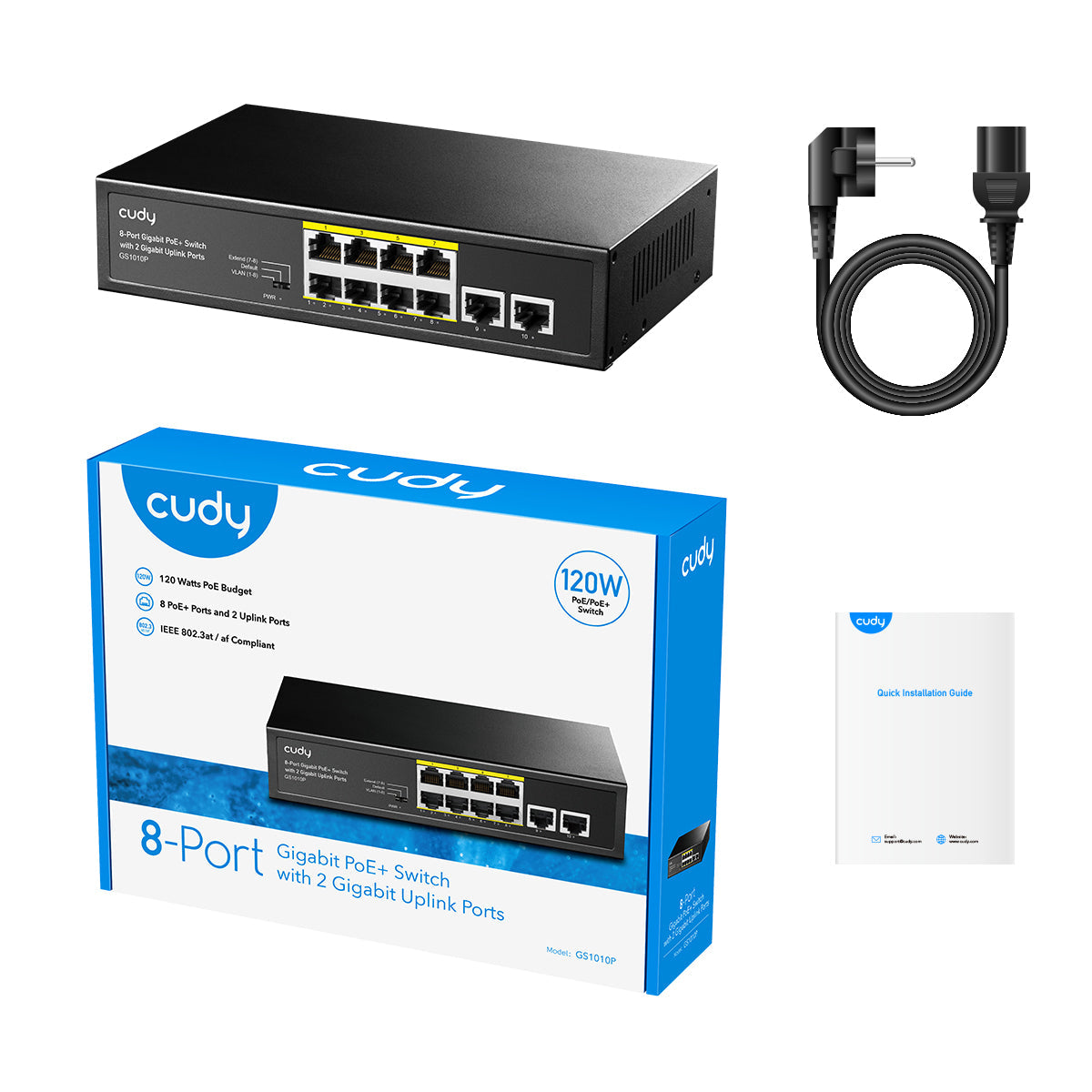 CUDY GS1010P Switch 8 puertos Gigabit POE+ con 2 Puertos Uplink Gigabit