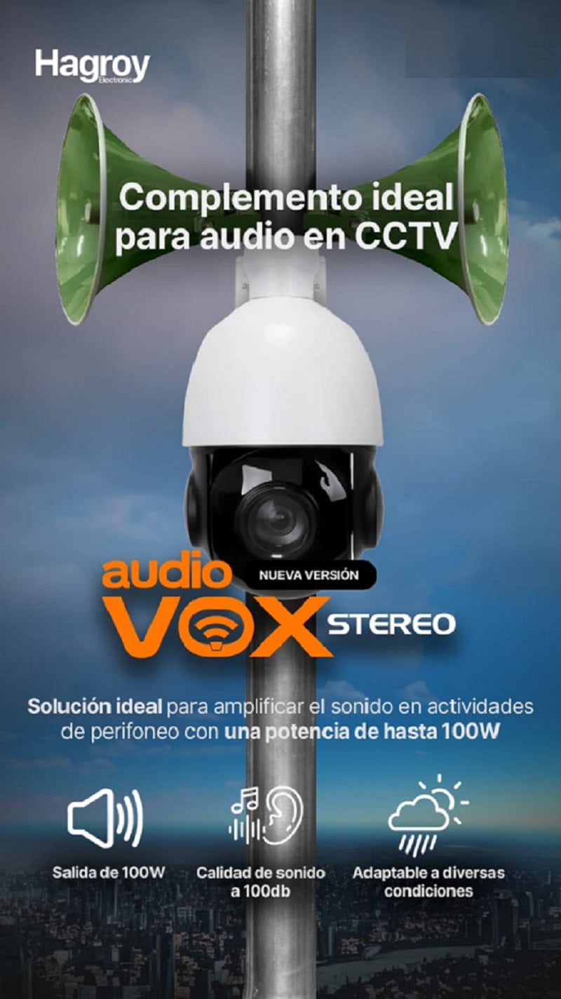 HAGROY AUDIOVOX STEREO Módulo Amplificador 2 Canales 100W 12/24V