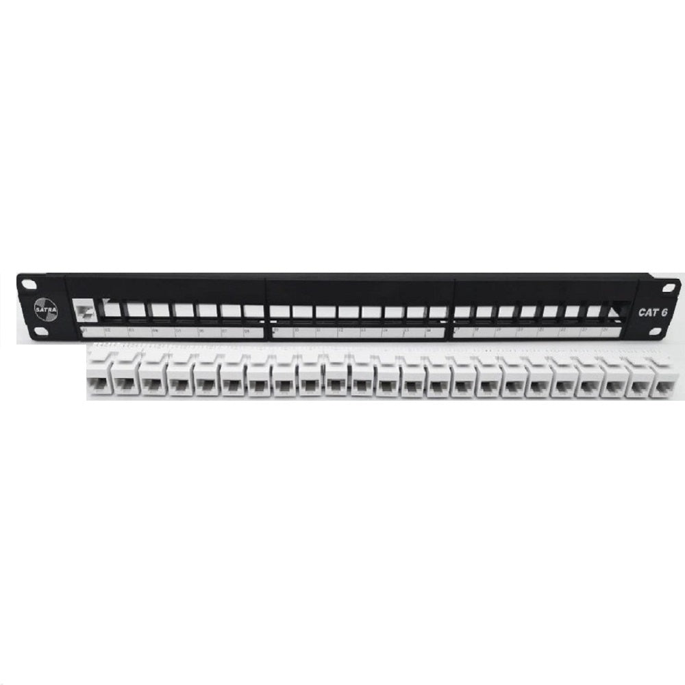 SATRA 0102022404 Patch Panel Cat6 24 Puertos Cargado con Jack Azul