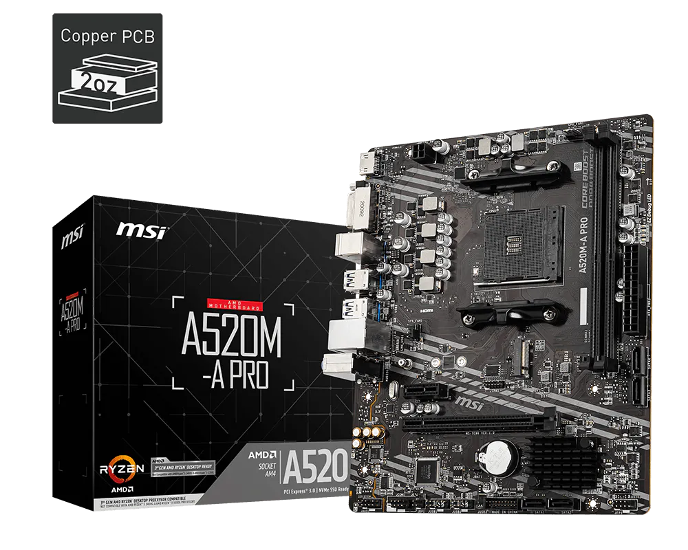 MSI A520M-A PRO Placa Madre Chipset AMD A520 Socket AMD AM4 mATX