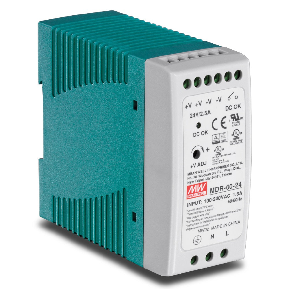 Fuente de alimentación industrial Mean Well MDR-60-24 para sistemas de cableado y redes