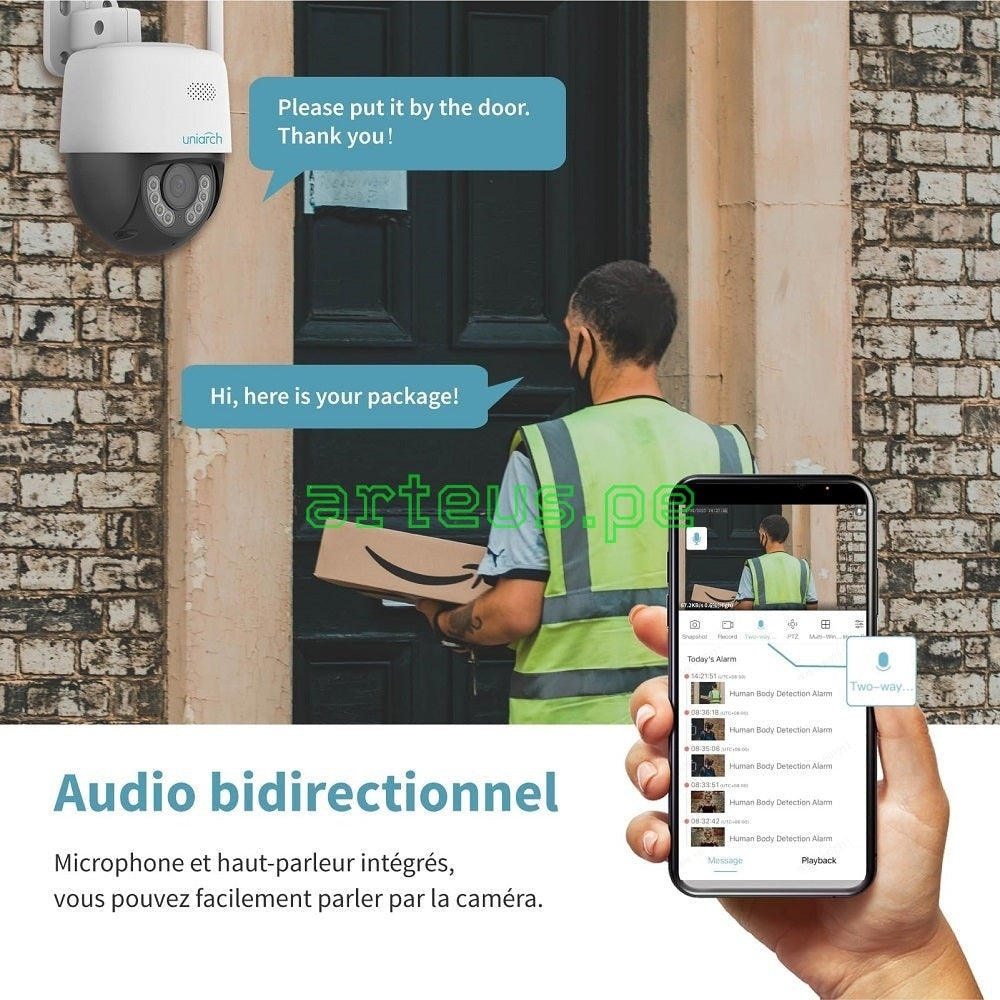 UNIVIEW UHO-P1A-M3F4D Cámara de seguridad WIFI 3MP 2K PT 360º audio y alarma