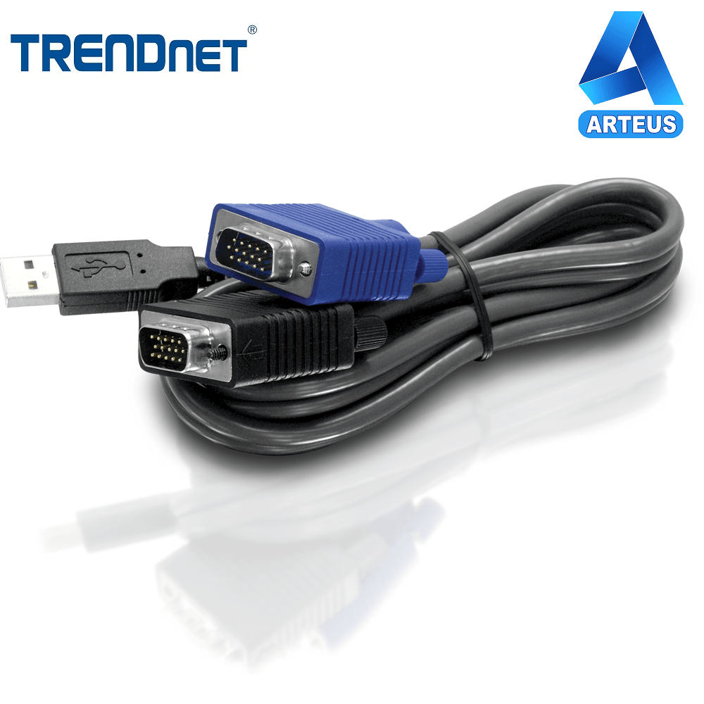 Cable KVM USB VGA de 6 pies con conectores azul y negro para redes y computo