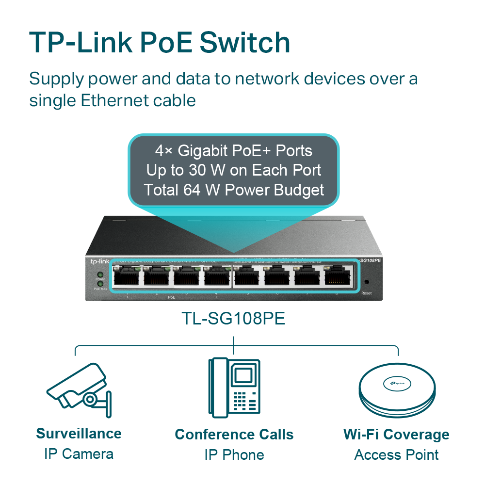 TP-LINK SG108PE Switch 8 Puertos Gigabit 4 PoE Easy Smart