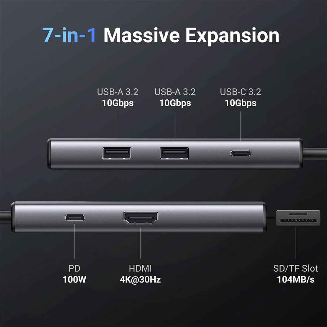UGREEN CM498 15531 Adaptador HUB USB-C 7 en 1 USB-A USB-C SD TF PD