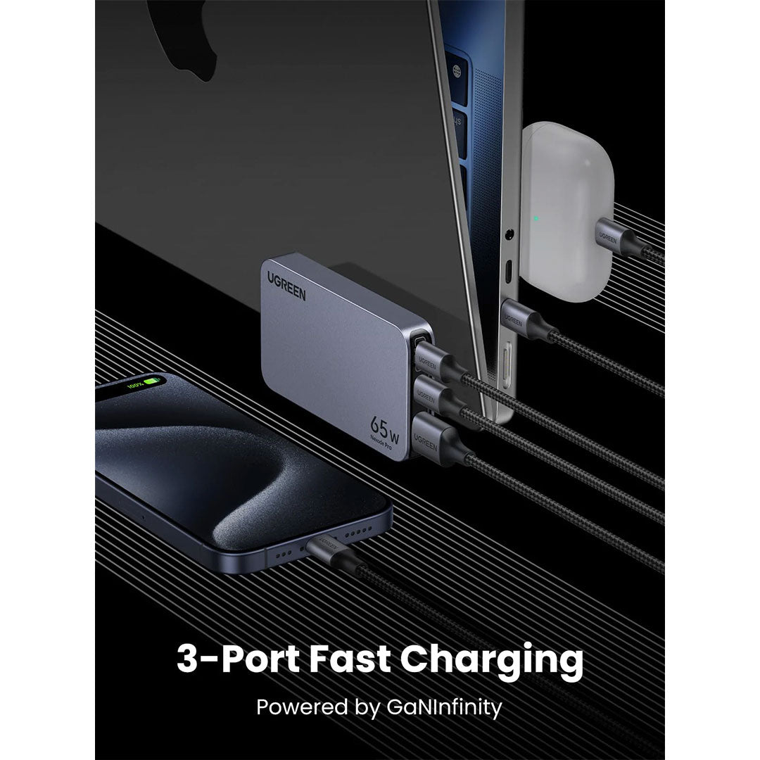 UGREEN X753 15817 Nexode Pro Cargador USB-C 3 en 1 Ultra Slim 65W