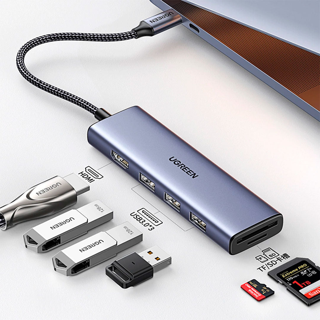 UGREEN CM511 20956A Adaptador HUB USB-C a HDMI 3USB-A 3.0 SD TF