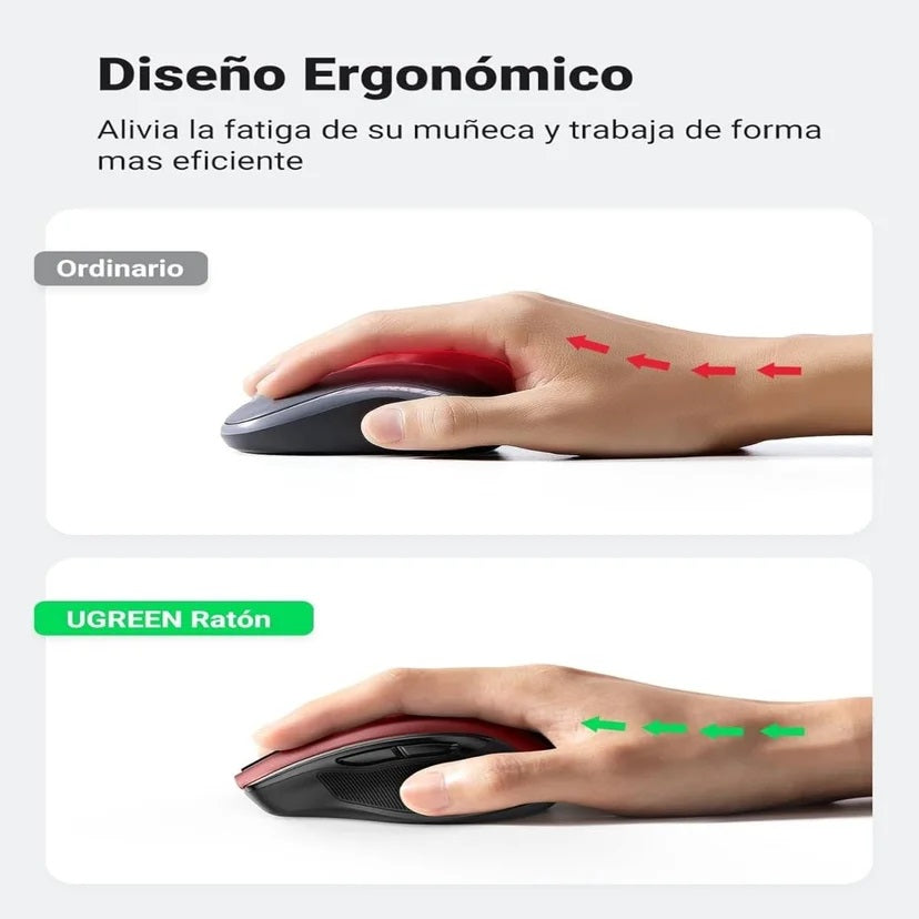 UGREEN MU006 25752 Mouse Inalámbrico 2.4Ghz BT Ergonómico Rojo