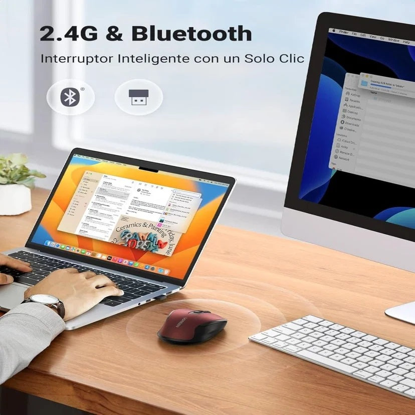UGREEN MU006 25752 Mouse Inalámbrico 2.4Ghz BT Ergonómico Rojo