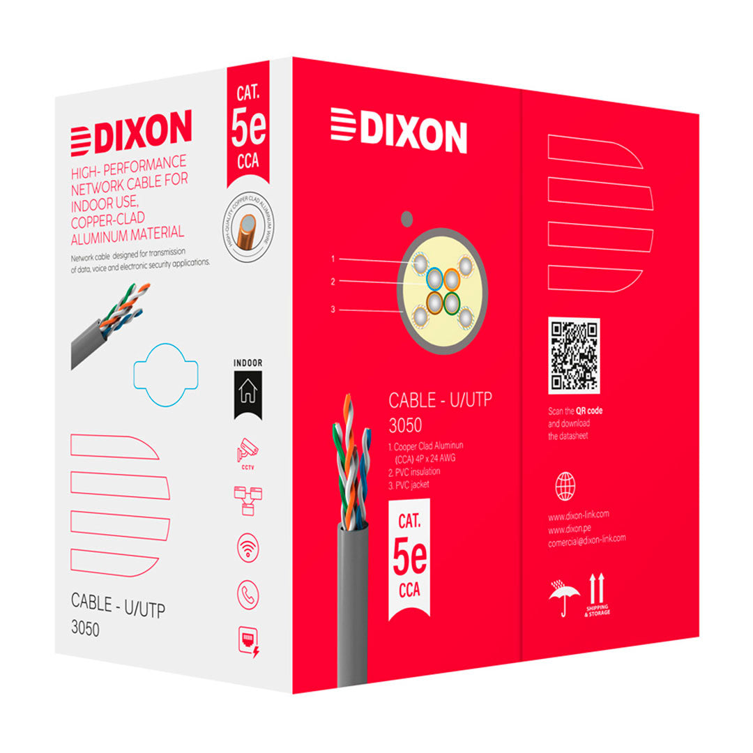 DIXON 3050 Cable U/UTP Cat5e 24AWG CCA Bañado Gris 305m