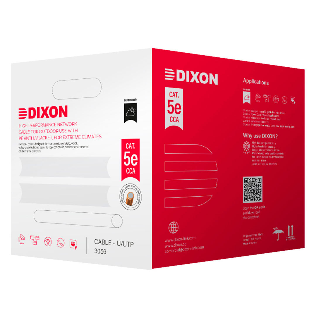 DIXON 3056 Cable UTP Cat5E CCA 24AWG Bañado Negro UV Exterior 305m