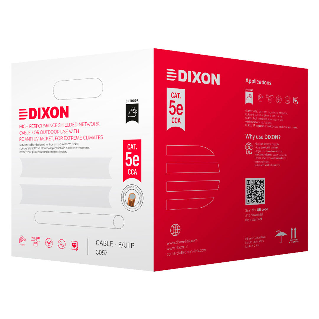 DIXON 3057 Cable F/UTP Cat5e 24AWG CCA Bañado PE Exterior Negro 305m