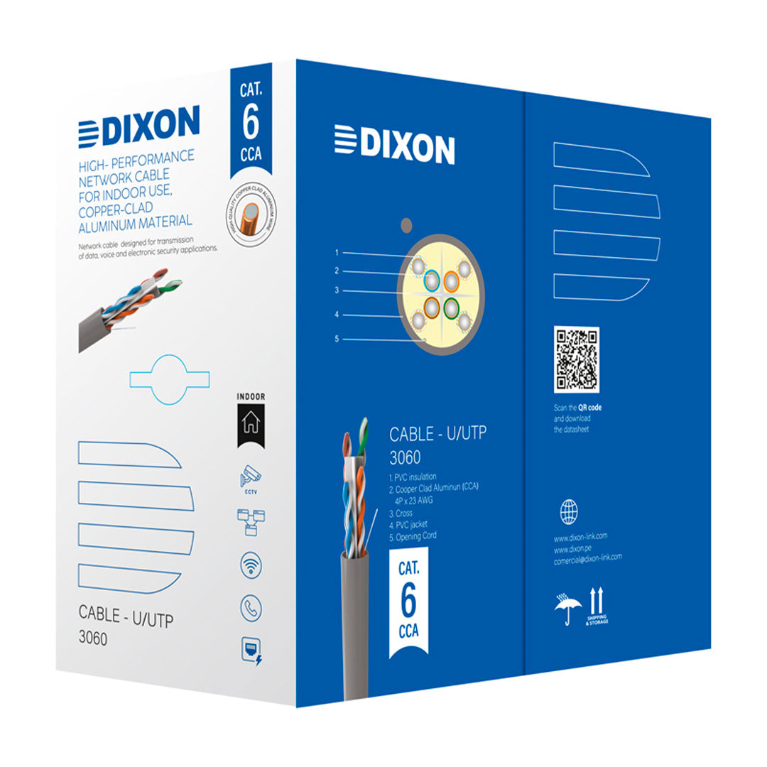 DIXON 3060 Cable UTP Cat6 CCA 23AWG Bañado Gris 305m