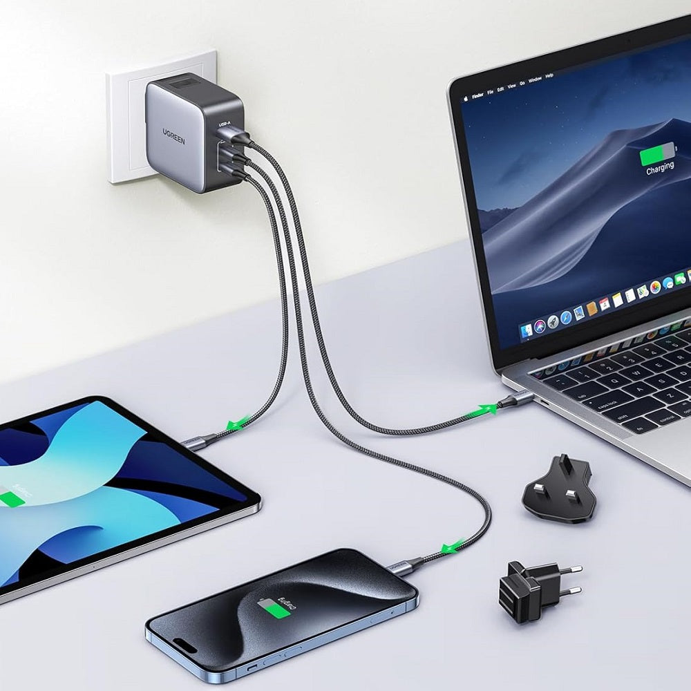 UGREEN CD296 90409 Nexode Cargador Gan USB-C 3 en 1 65W Uso Internacional