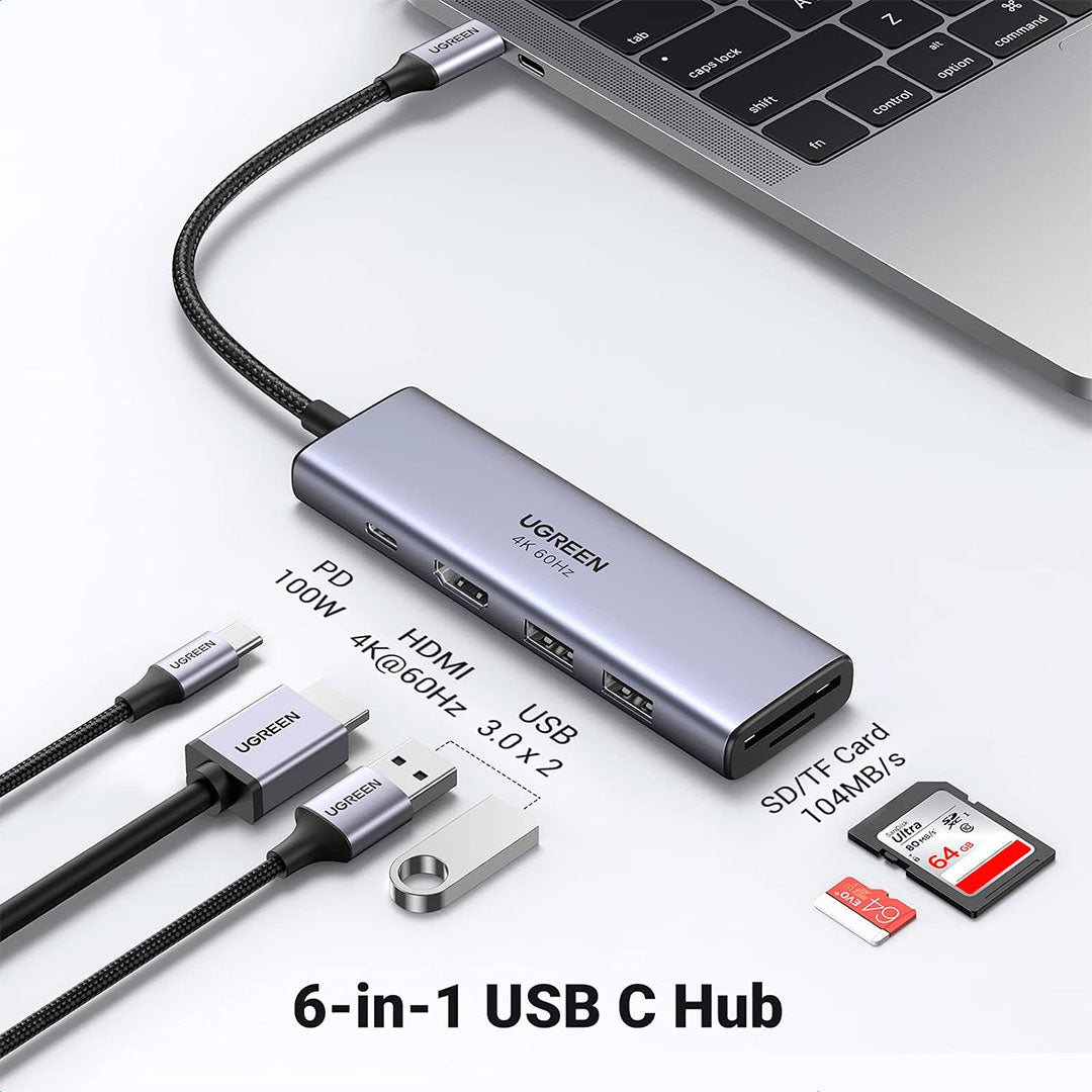 UGREEN CM511 60384 Adaptador HUB USB-C a USB 6 en 1 4K