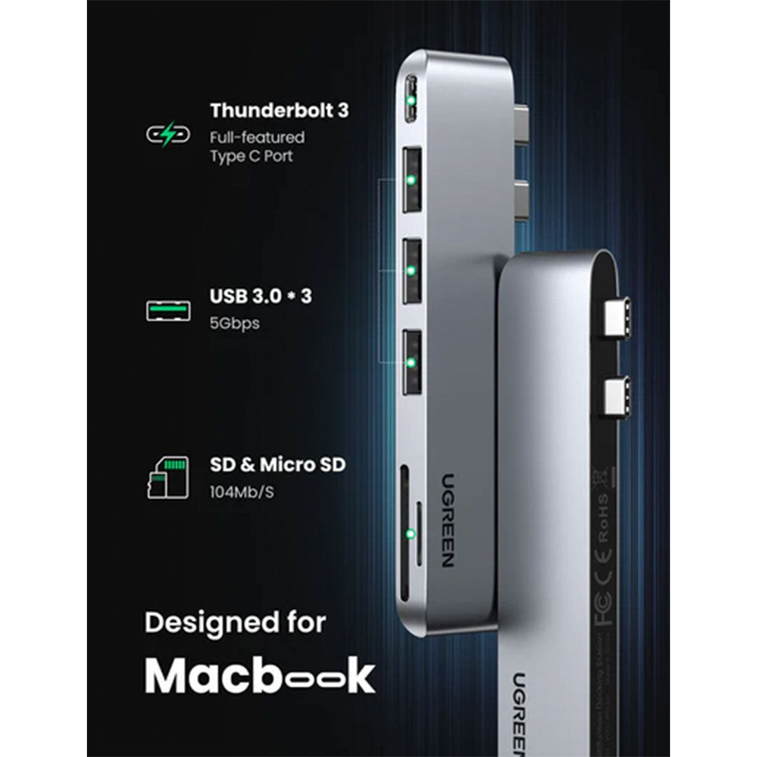 UGREEN CM251 60560 Adaptador HUB 6 en 2 USB-C a 3USB 3.0 SD TF
