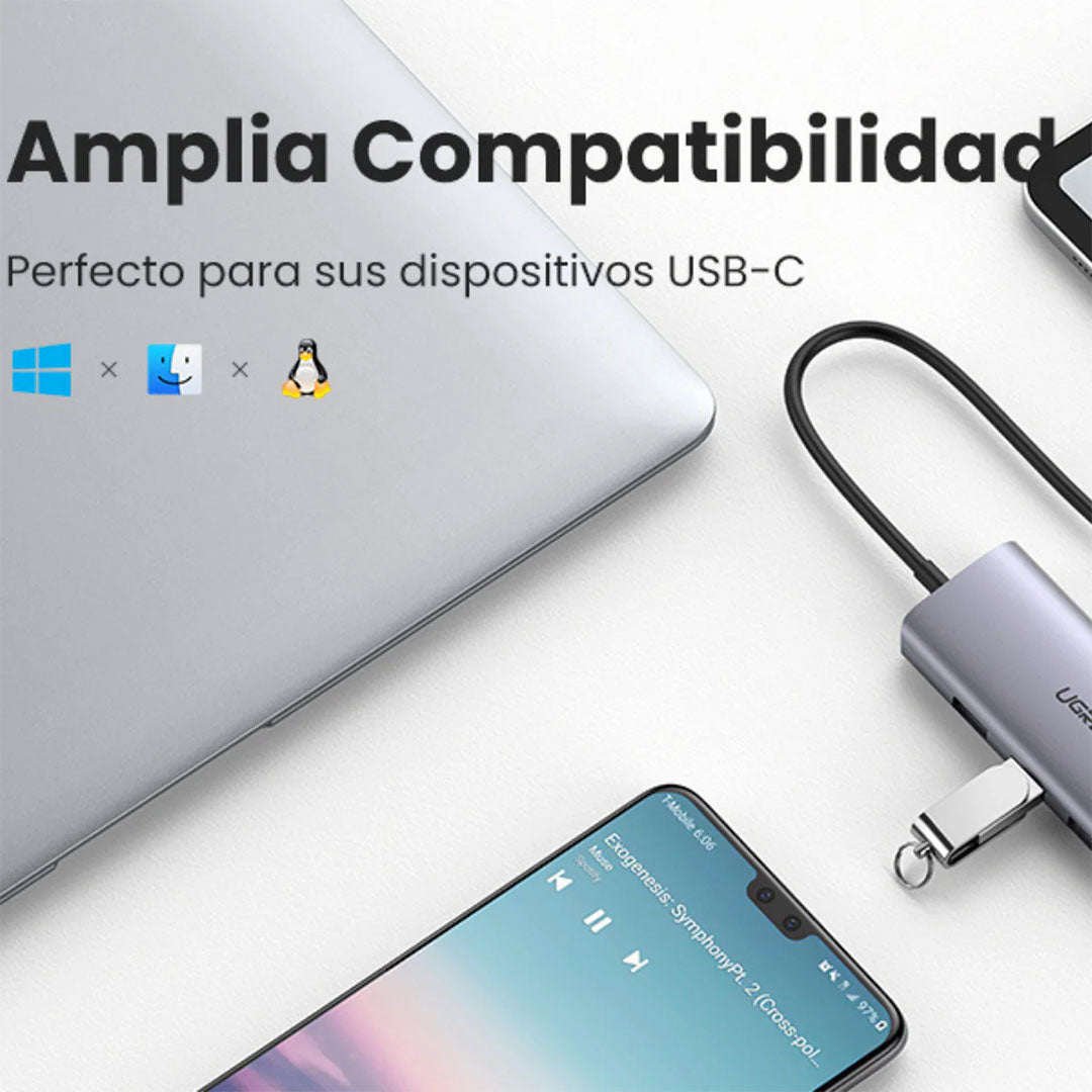 UGREEN CM252 60718 Adaptador HUB USB-C 3 en 1