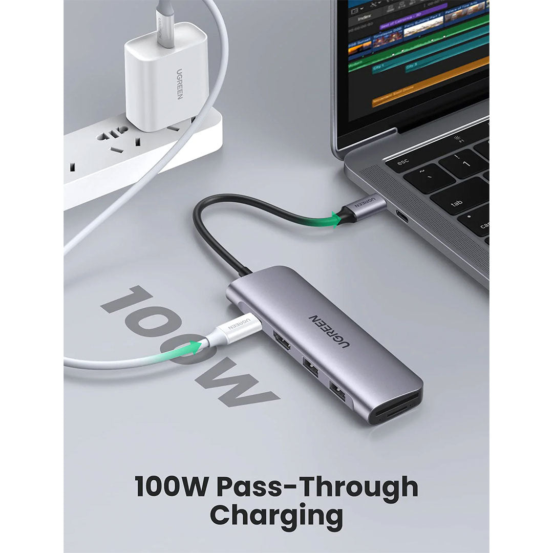UGREEN CM195 70411 Adaptador HUB USB-C 6 en 1 HDMI 4K 2USB 3.0 SD TF