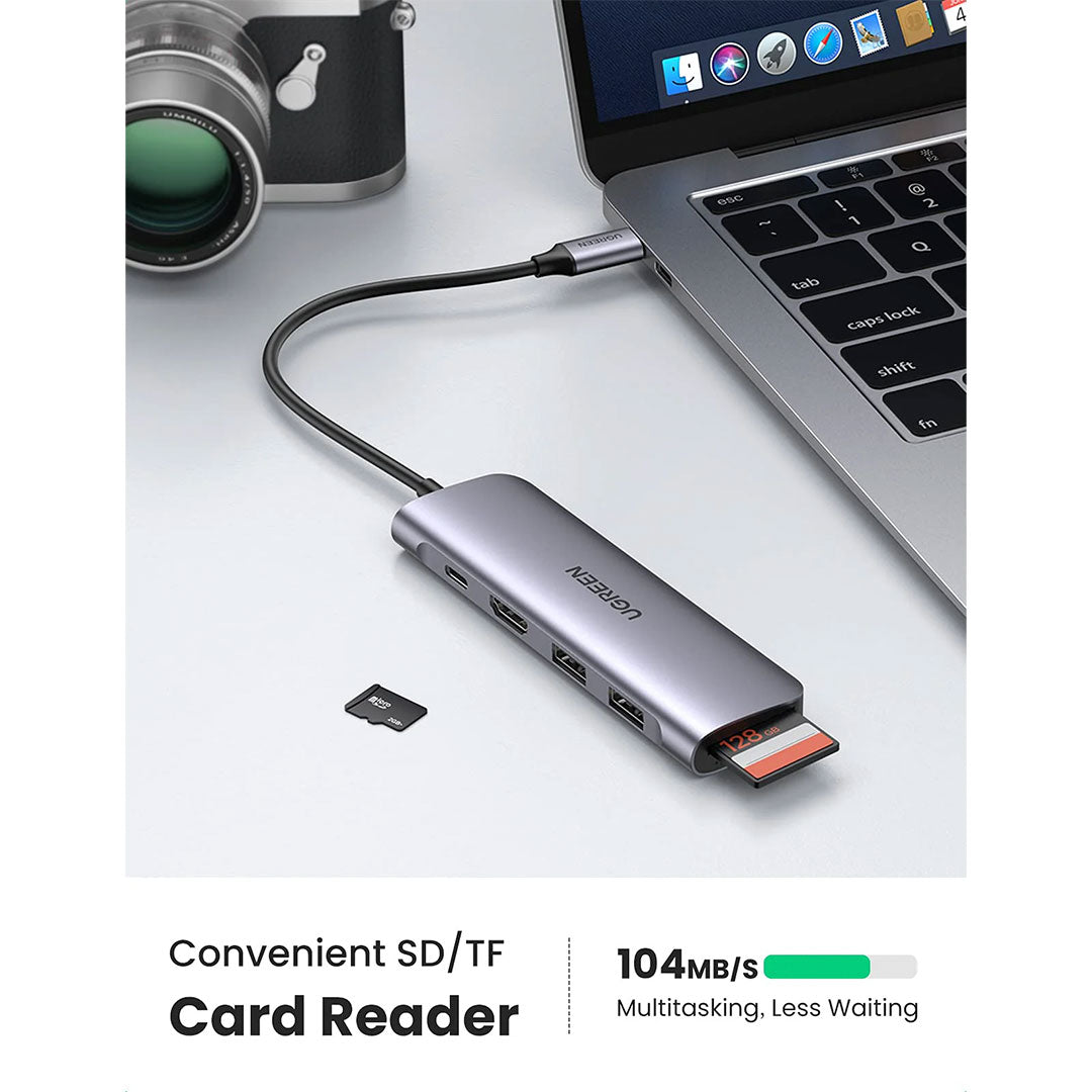 UGREEN CM195 70411 Adaptador HUB USB-C 6 en 1 HDMI 4K 2USB 3.0 SD TF