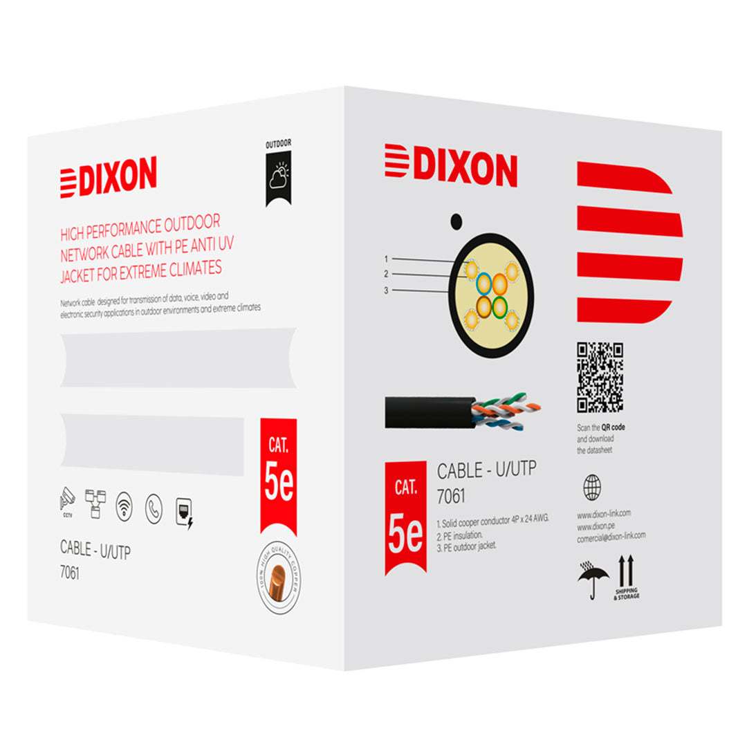 DIXON 7061 Cable UTP Cat5E Cobre 24AWG PE Exterior Negro 305m