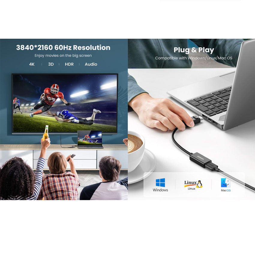 UGREEN MM137 70694 Adaptador DisplayPort Macho a HDMI Hembra 4K 25cm
