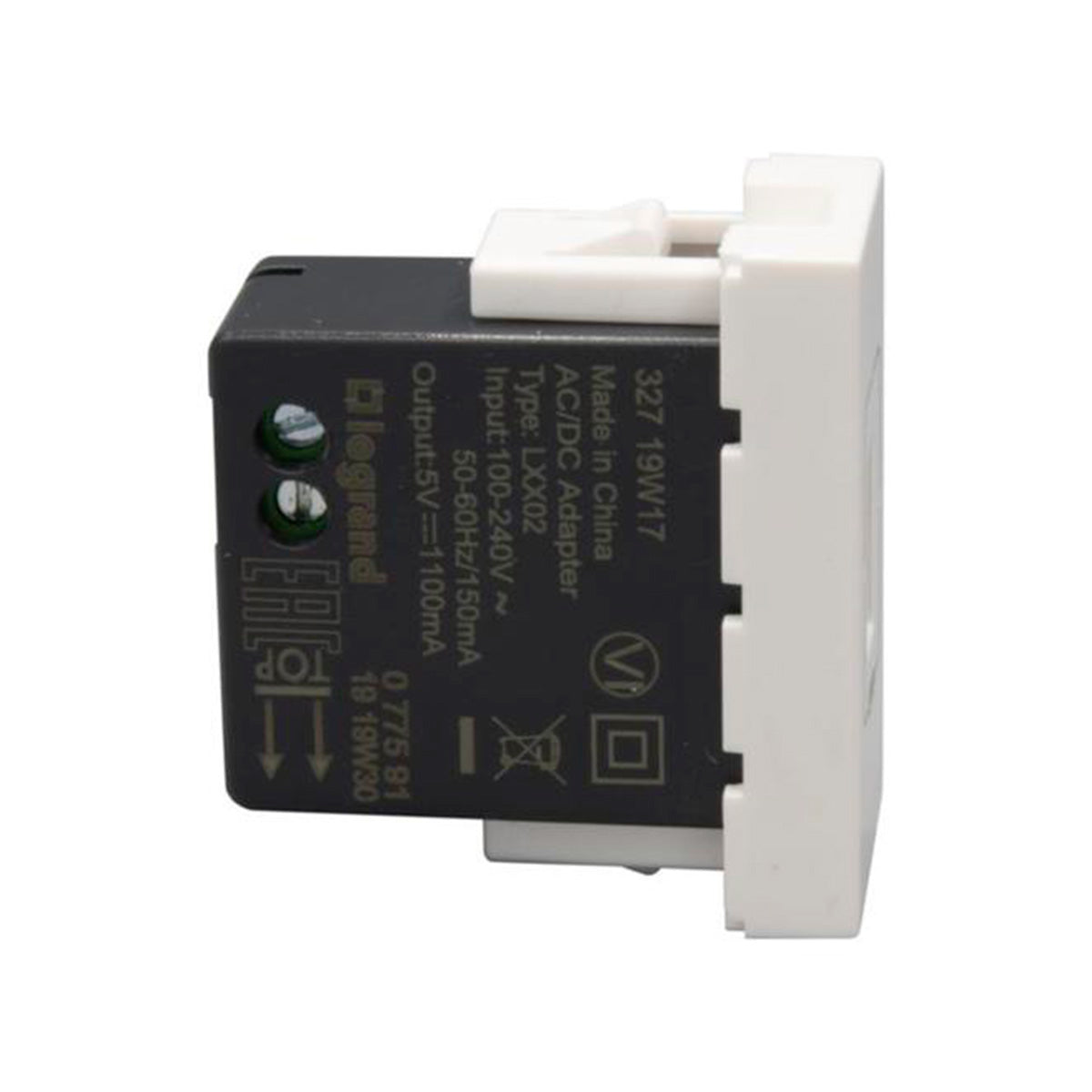 LEGRAND 077591 BASE CARGADOR USB 1 MODULO PUERTO UNICO TIPO A - 1,5A - 7,5W - BLANCO