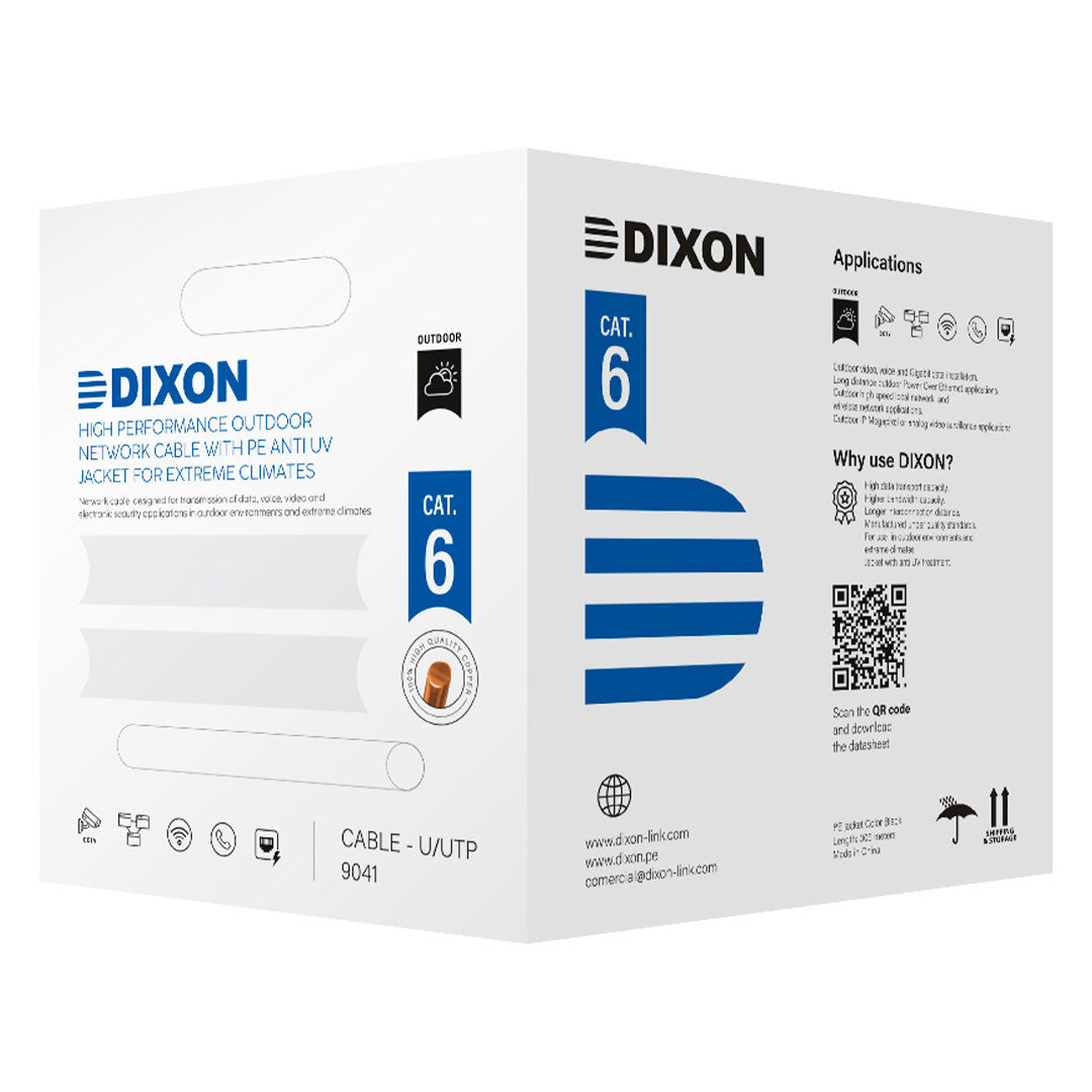 DIXON 9041 Cable UTP Cat6 Cobre 23AWG PE Exterior Negro 305m