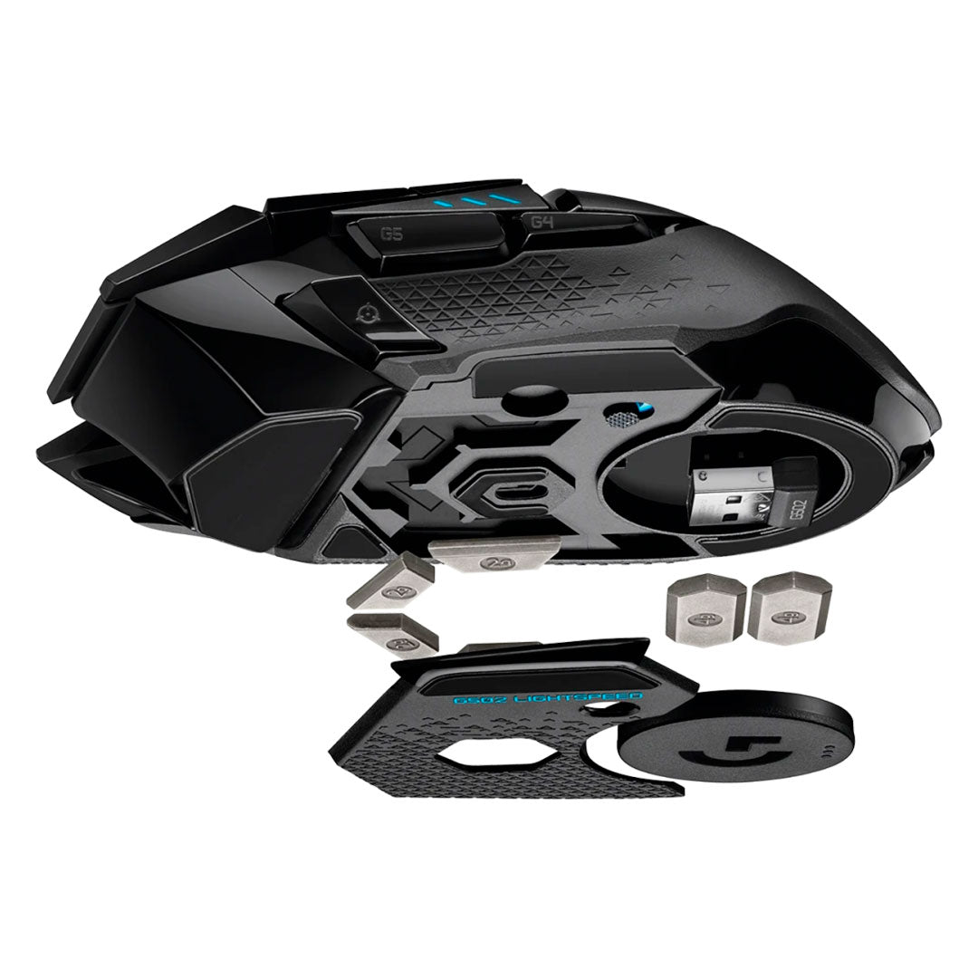 LOGITECH G502 Mouse óptico inalámbrico Gaming, Lightspeed, RGB Lightsync, sensor HERO 25600 dpi, Negro, 910-005565