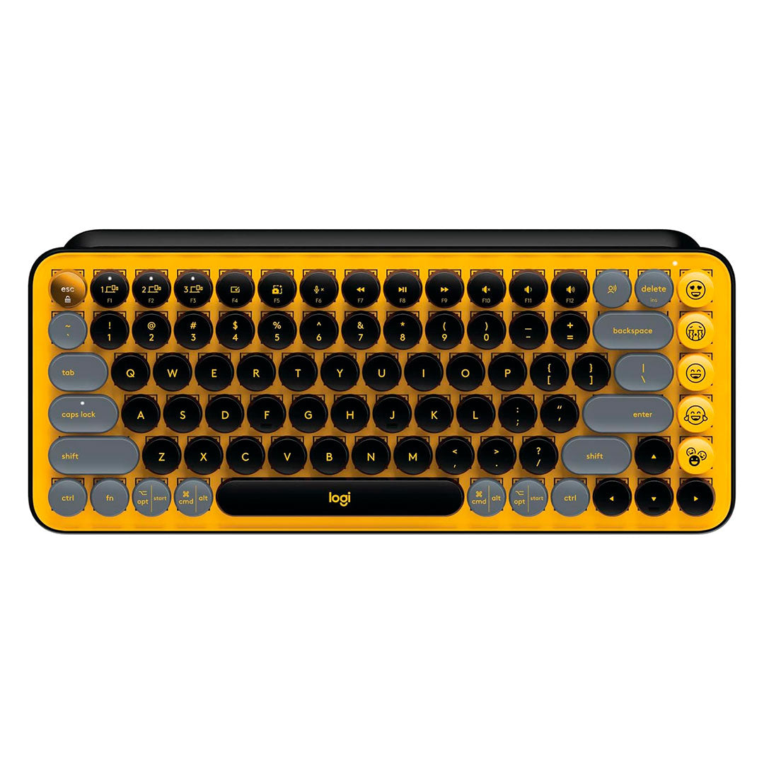 LOGITECH POP KEYS Teclado mecánico inalámbrico Switch Marrón, teclas de emojis personalizables, Amarillo y negro, 920-010713