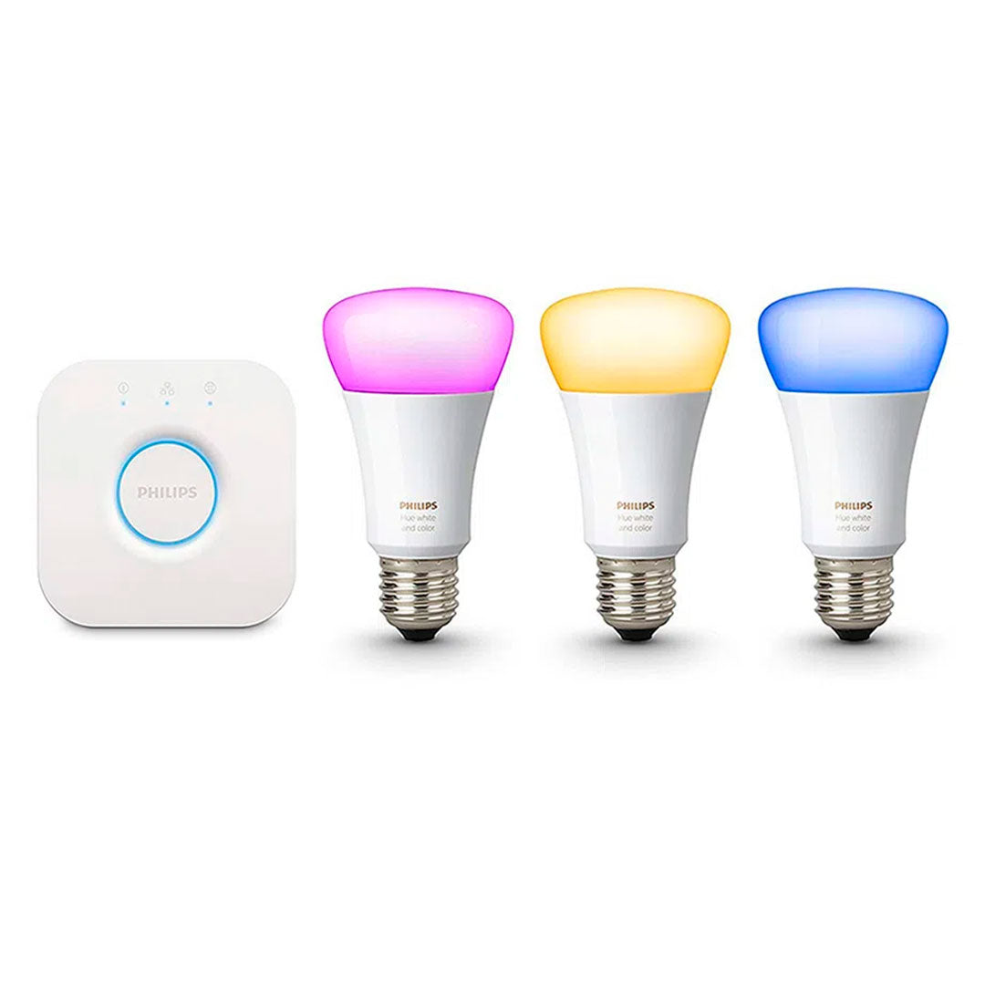 PHILIPS HUE Kit 3 Focos Bombilla Smart RGB A60 E27 9W Inc Controlador Bridge 929002261501