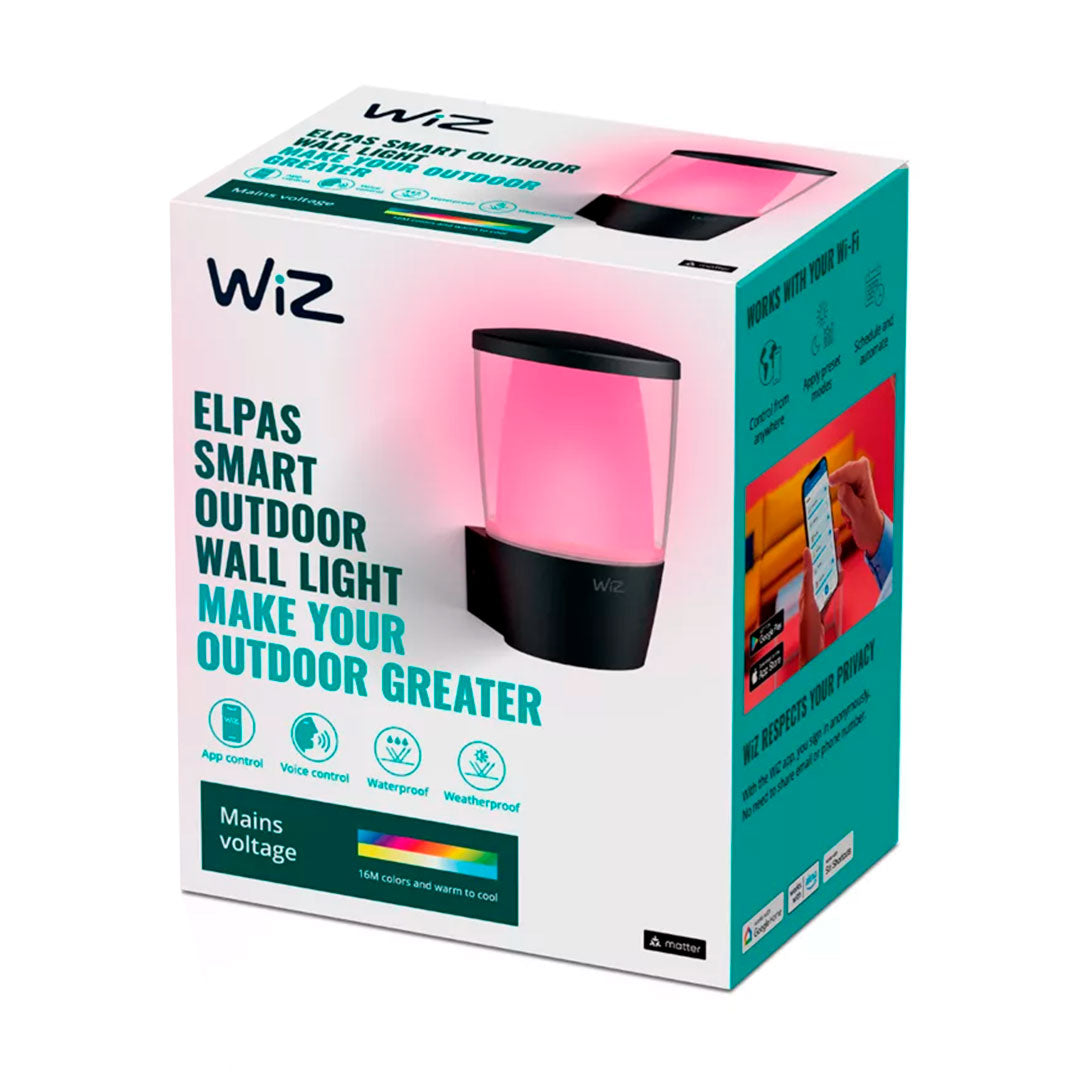WIZ ELPAS WALL Lámpara WIFI inteligente de pared RGB, 8.5w, para exterior 929003247501