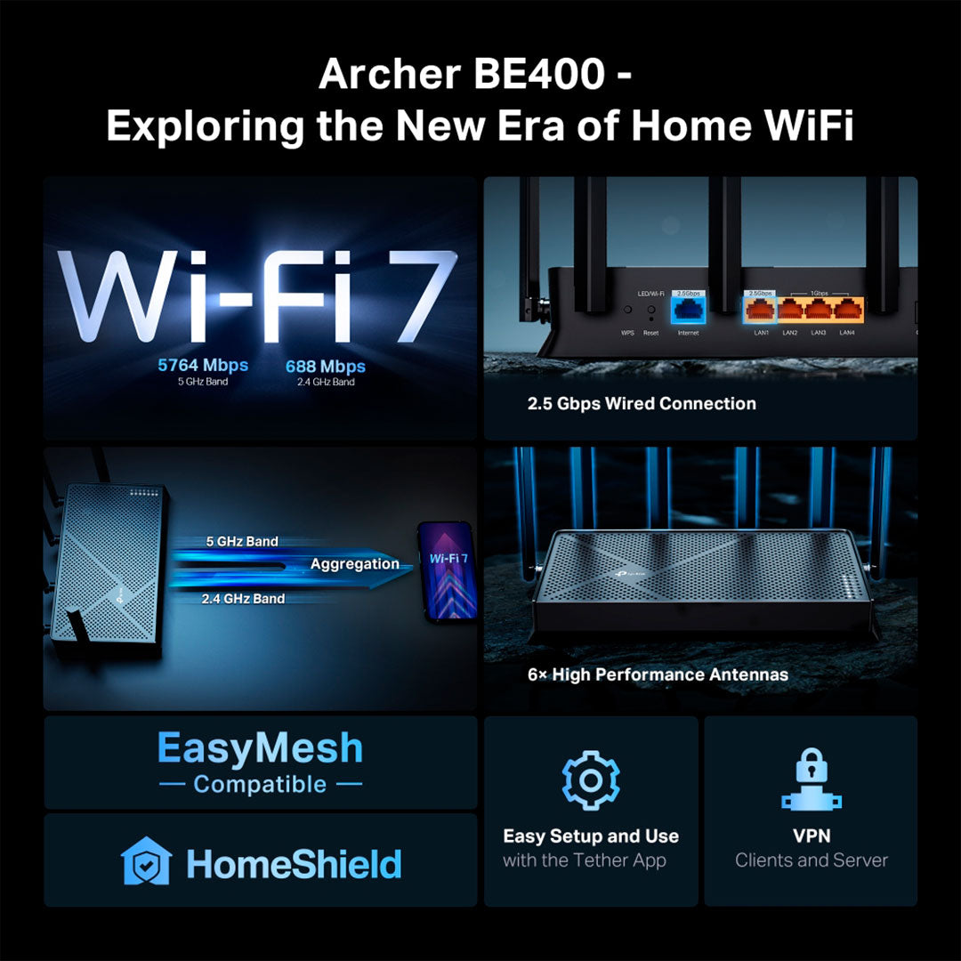 TP-LINK ARCHER BE400 Router WiFi7 BE6500 Doble Banda