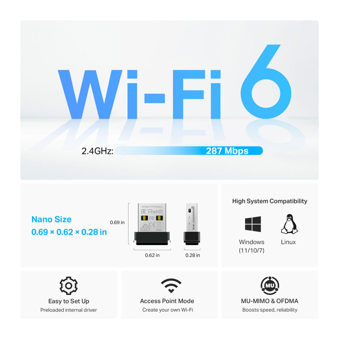 TP-LINK ARCHER TX1U NANO WiFi6 AX300 Adaptador USB