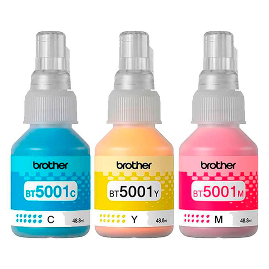 BROTHER BT5001 3PK Kit de 3 botellas de Tintas Cian, Magenta, Amarillo 48.8ml
