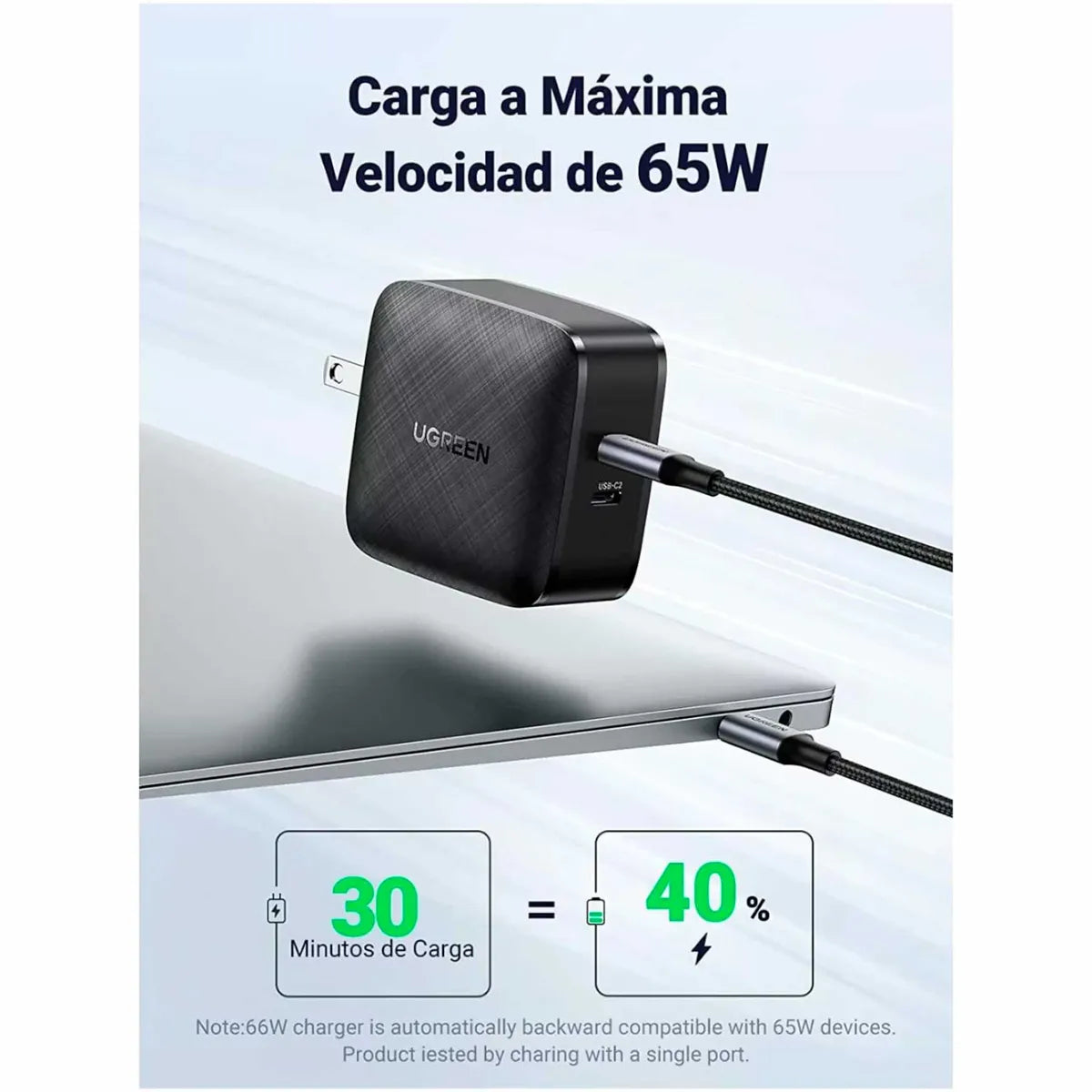 UGREEN CD216 70866 Adaptador De Corriente 2 Usb-C Carga Rapida 66W Negro