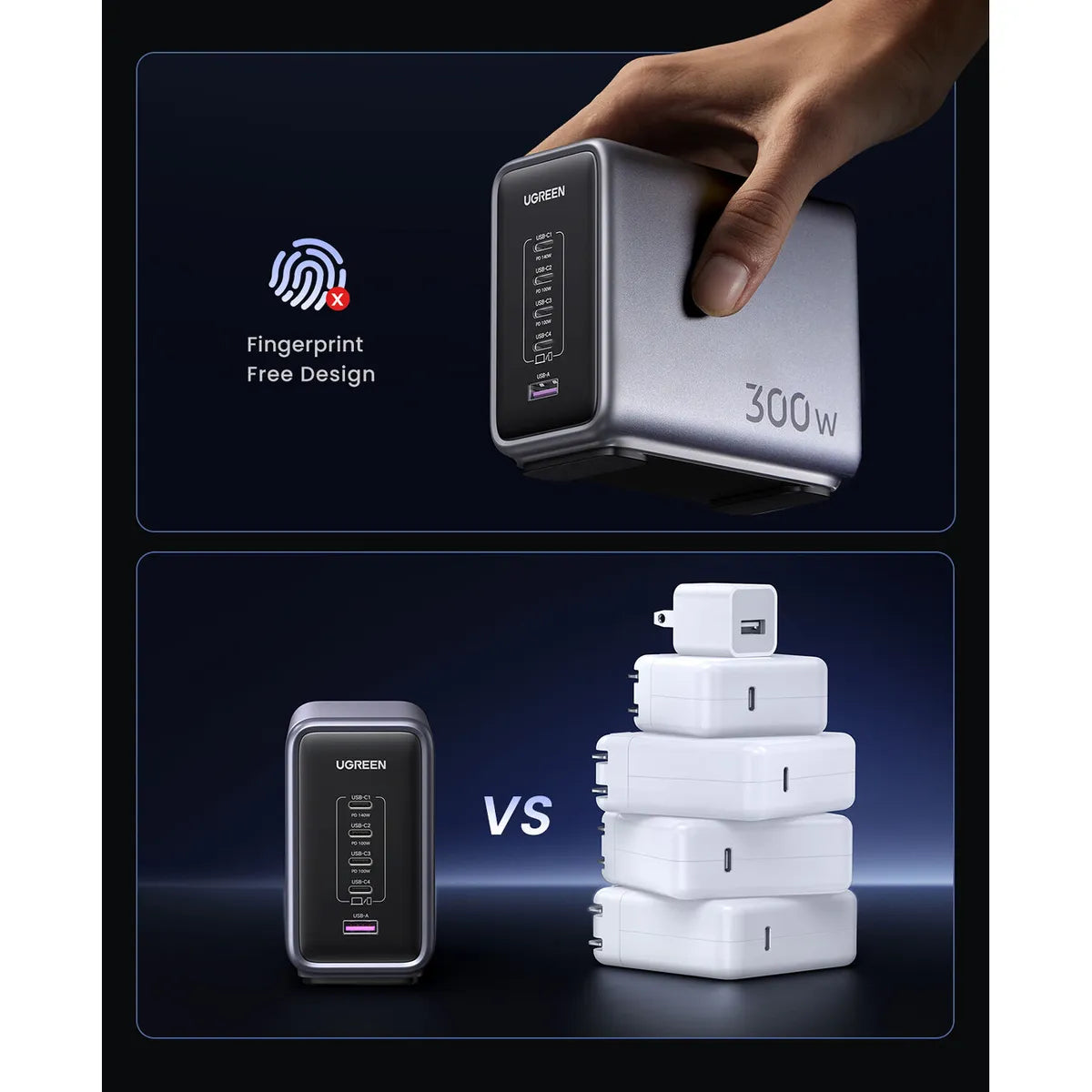 UGREEN CD333 90872B Cargador Nexode 300W 5-Port GaN USB-C/USB-A PD 3.1